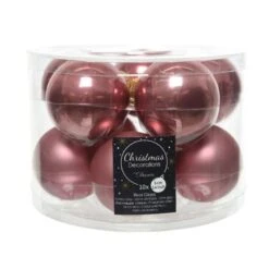 Kerstballen Glas Ø 6 Cm - Velours Roze - Set Van 10 Stuks