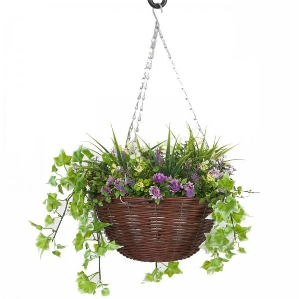 Hangmand Met Gele En Paarse Kunstbloemen 4 Hangmand Met Gele En Paarse Kunstbloemen - Afbeelding 2