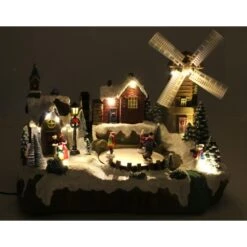 Verlicht Kerstdorp Met Molen - 37 × 25 × 30,5 Cm -Thuis Versieren Winkel kerstdorp met molen 1665138400 2 600