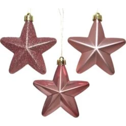 Kerstster - Fluweel Roze - Set Van 6 Stuks
